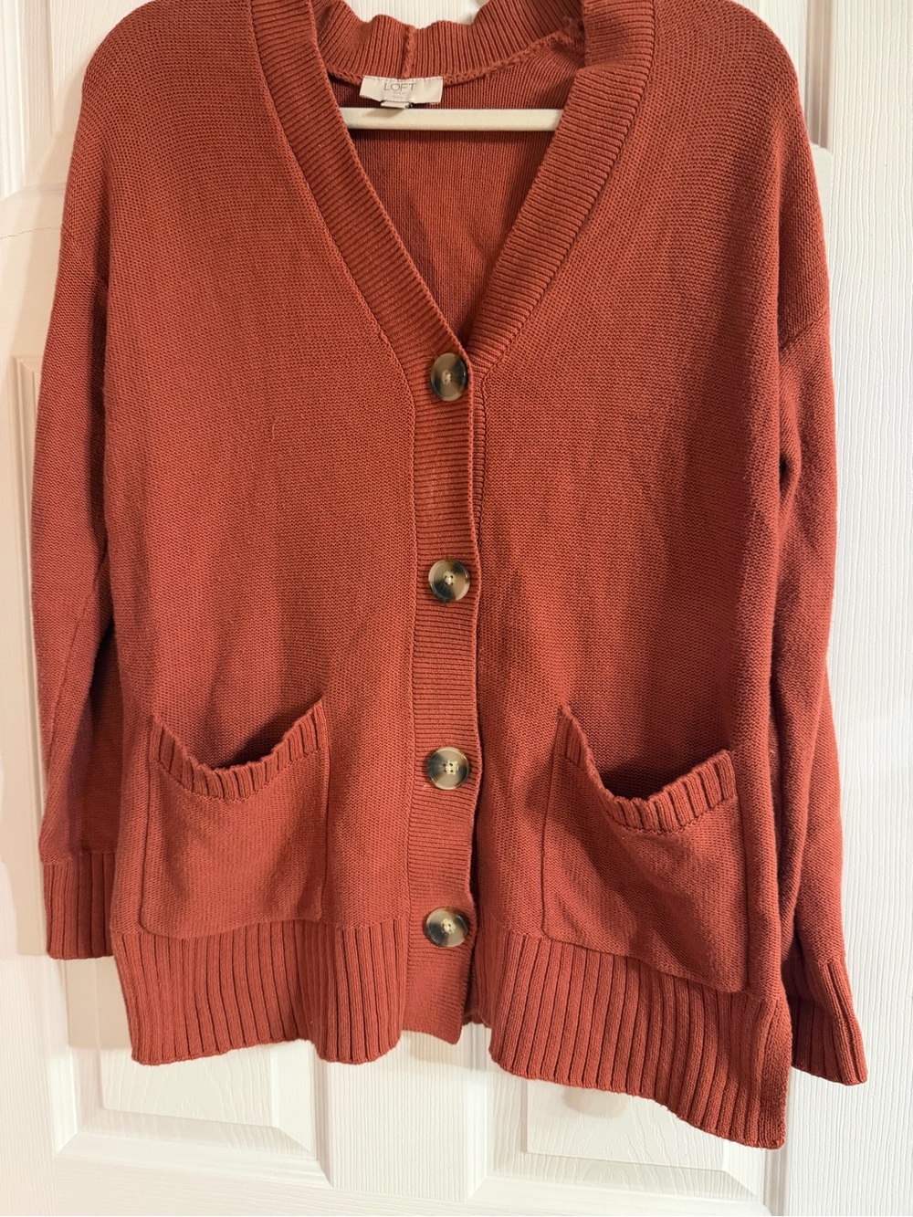 LOFT Rust Orange Button-Front Pocket Cardigan Size Small